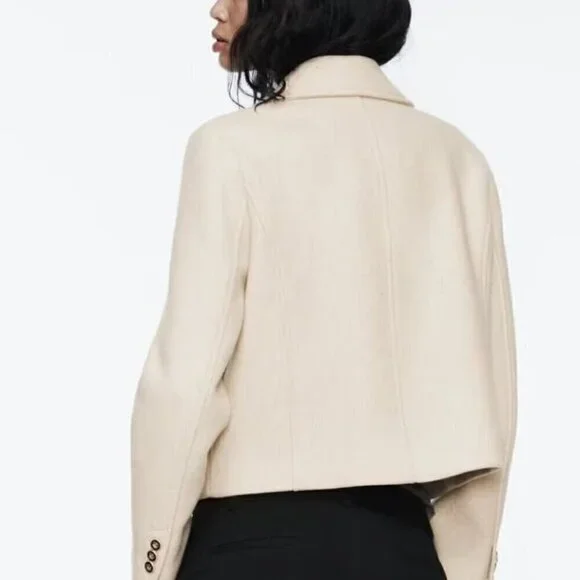 ZARA CROPPED WOOL BLEND DOUBLE BREASTED COAT - Picture 7 of 9